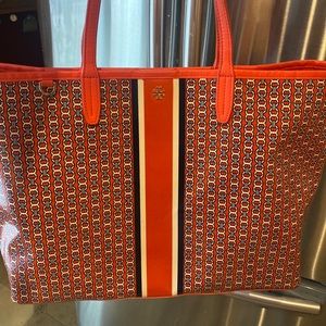 Tory Burch Orange and White Tote Bag